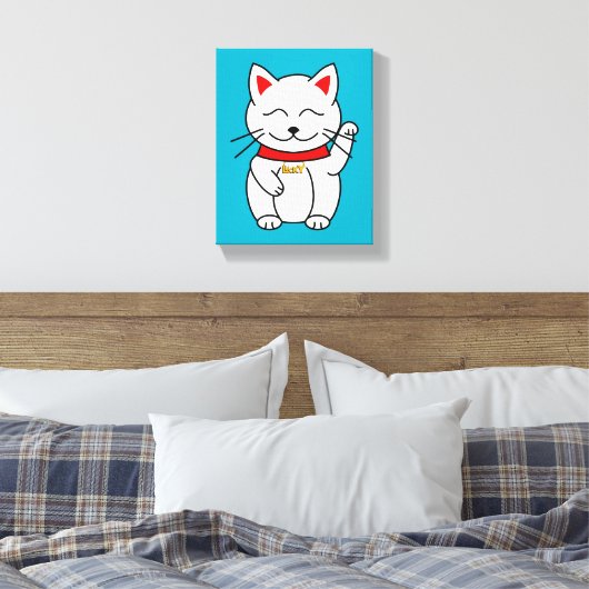 Lucky Cat Minimalistisch Art Canvas Print Leinwanddruck (Insitu (Schlafzimmer))