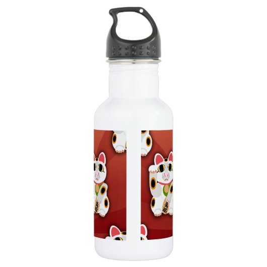 Lucky Cat Pattern Cartoon Fortune Pet White Kitty Trinkflasche (Rückseite)