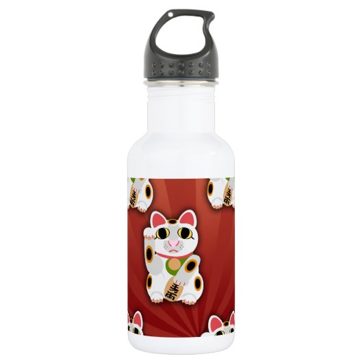Lucky Cat Pattern Cartoon Fortune Pet White Kitty Trinkflasche (Vorderseite)