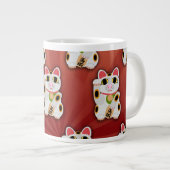Lucky Cat Pattern Fortune Pet White Kitty Art Jumbo-Tasse (Vorderseite Rechts)
