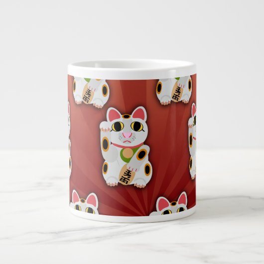 Lucky Cat Pattern Fortune Pet White Kitty Art Jumbo-Tasse (Vorderseite)