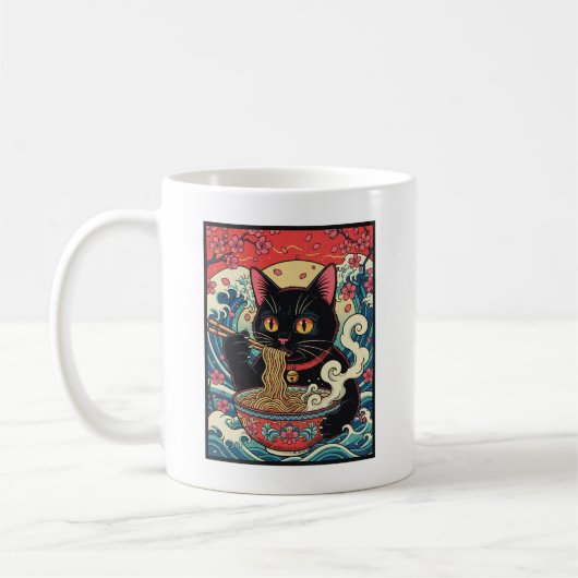 Lucky Cat Ramen Noodle Art Kaffeetasse (Links)