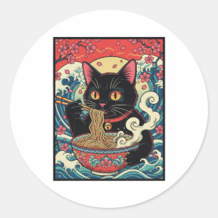 Lucky Cat Ramen Noodle Art Runder Aufkleber