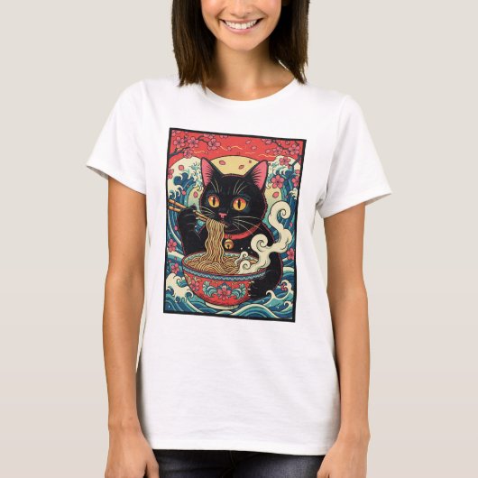 Lucky Cat Ramen Noodle Art T-Shirt (Vorderseite)