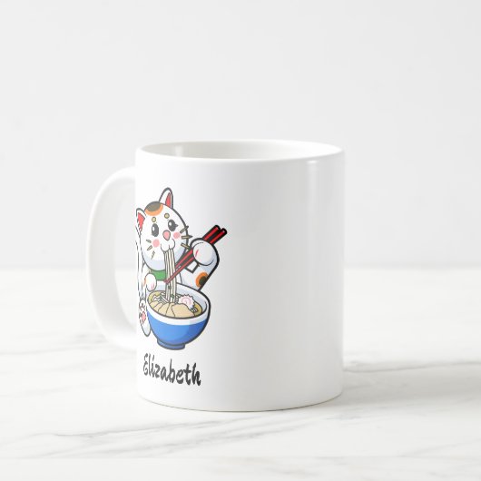 Lucky Cat Ramen - Personalisiert Kaffeetasse (Vorderseite Links)