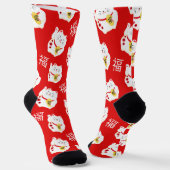Lucky Cat Rot und Weiß Gemustert Socken (Gewinkelt)