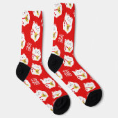 Lucky Cat Rot und Weiß Gemustert Socken (Rechts)