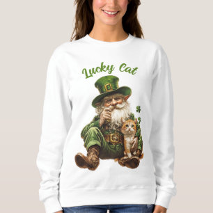 Lucky Cat St. Patrick's Day Sweatshirt Leprechaun