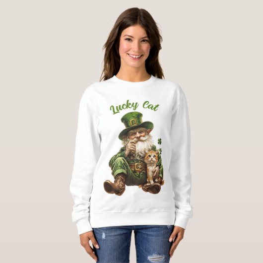 Lucky Cat St. Patrick's Day Sweatshirt Leprechaun (Vorne ganz)