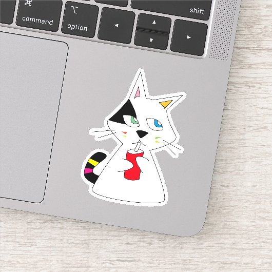 Lucky Cat trinken gerne Doodle Aufkleber (Detail)