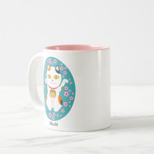 Lucky Cat Wealth überwindet japanisches Maneki-Nek Zweifarbige Tasse (Vorderseite Links)