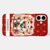 Lucky Cat With Red Flowers Monogrammed Case-Mate iPhone Hülle (Rückseite (Horizontal))