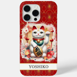 Lucky Cat With Red Flowers Monogrammed Case-Mate iPhone Hülle