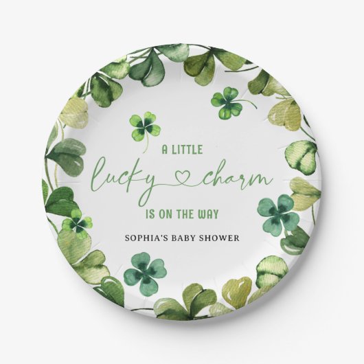 Lucky Charm Baby Dusche Kleeblatt Klee Pappteller (Vorderseite)