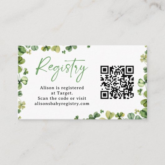 Lucky Charm Baby Shooter Registrierungskarten Begleitkarte (Vorderseite)