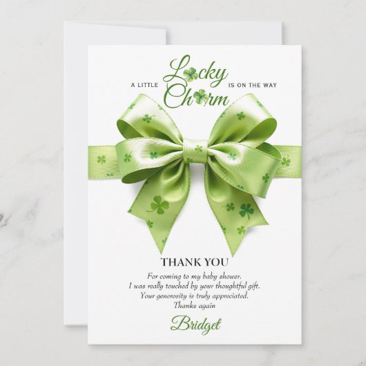 Lucky Charm Bogen St. Patrick's Day Babydusche Dankeskarte (Vorderseite)