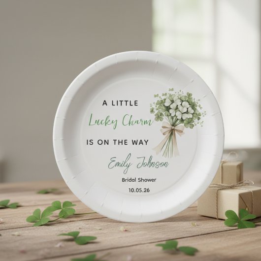 Lucky Charm Bridal Shower Paper Plates Greenery Pappteller