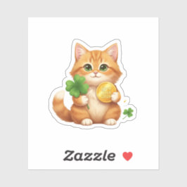 Lucky Charm Cat Good Fortune New Year Gold Coin Aufkleber