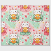 Lucky Charm Cats – Prosperity in Pastel Pattern Geschenkpapier (Flach)