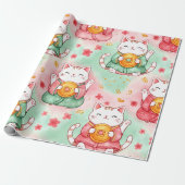 Lucky Charm Cats – Prosperity in Pastel Pattern Geschenkpapier (Ungerollt)