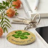 Lucky Charm Clover Gold Personalisierte Viel Glück Schlüsselanhänger (Seite)