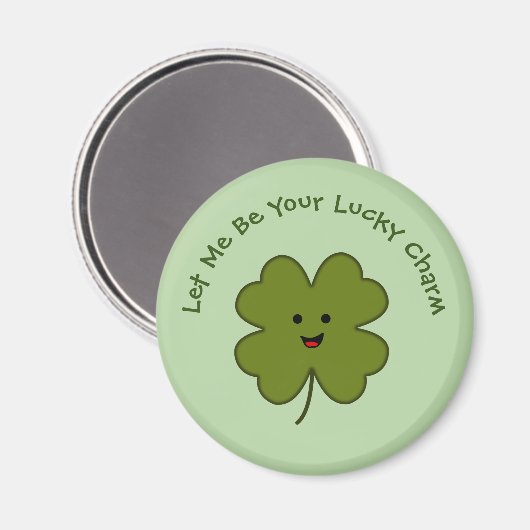 Lucky Charm Happy Four Leaf Clover Magnet (Vorderseite/Rückseite)