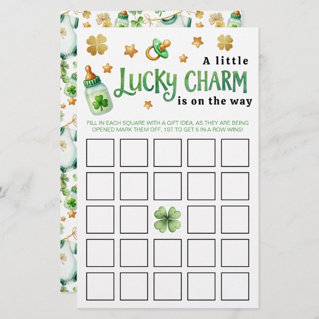 Lucky Charm Irish Baby Dusche Bingo Game (Vorne/Hinten)