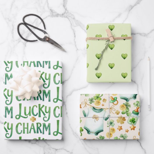 Lucky Charm Irish Baby Showhandtücher Geschenkpapier Set (Vorderseite)