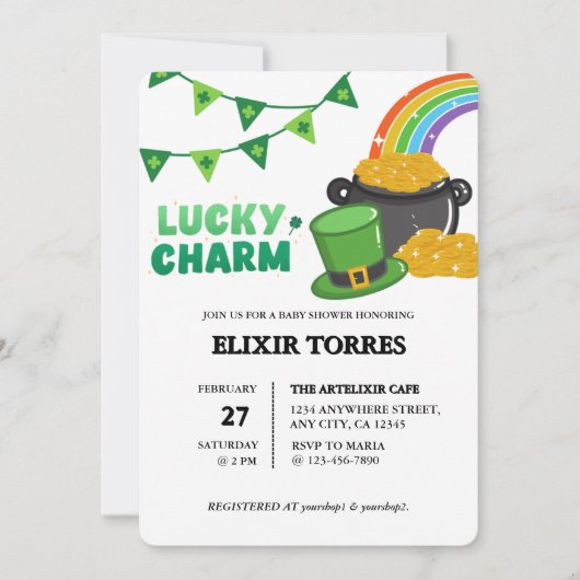 Lucky Charm Kleeblatt St. Patrick's Day Baby Showe Einladung (Vorderseite)