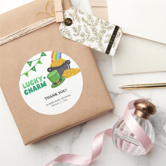 Lucky Charm Kleeblatt St. Patrick's Day Baby Showe Runder Aufkleber (Schenken)