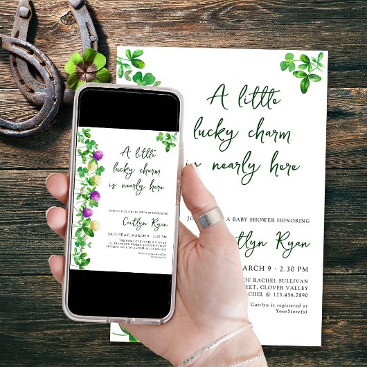 Lucky Charm Kleeblatts und Clover Baby Dusche Einladung