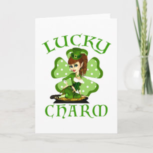 Lucky Charm Leprechaun Girl St. Patrick's Day Card Karte