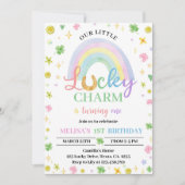 Lucky Charm Rainbow Kleeblatt Einladung zum Geburt (Vorderseite)