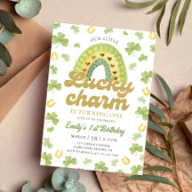 Lucky Charm Rainbow Shamrock Birthday Invitation