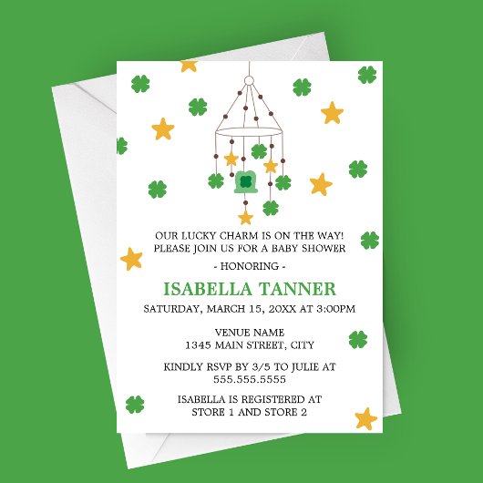Lucky Charm Shamrock and Star Mobile Baby Shower Einladung