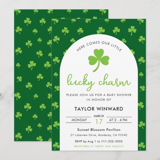 Lucky Charm St Patrick’s Day Baby Shower Einladung (Vorne/Hinten)