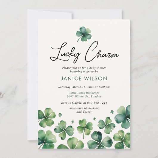 Lucky Charm St. Patrick's Day Baby Shower Einladung (Vorderseite)