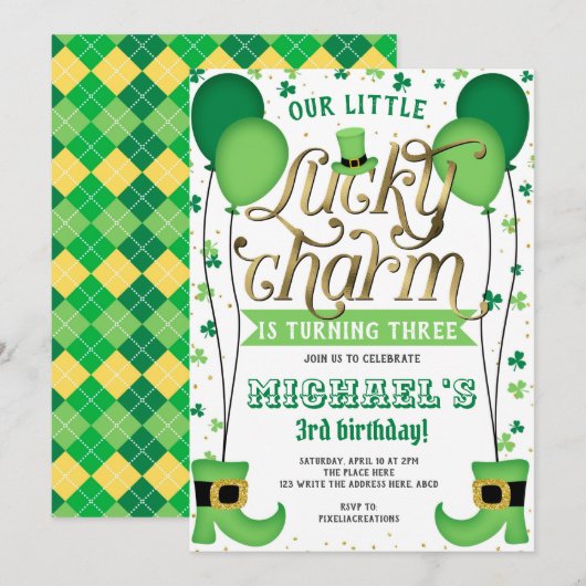 Lucky Charm, St Patrick's Day, Geburtstag Einladung (Vorne/Hinten)