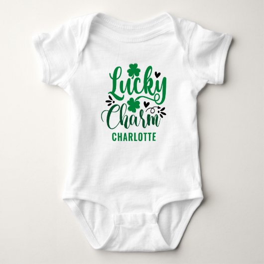 Lucky Charm St Patricks Day Personalisiert Baby Strampler (Vorderseite)