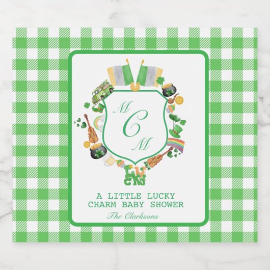 Lucky charme Monogram Gingham Getränke Label Set Bierflaschenetikett (Einzelnes Label)