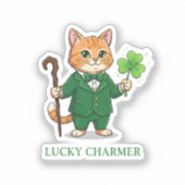Lucky Charmer Cat With Shillelagh And Clover  Aufkleber (Vorderseite)
