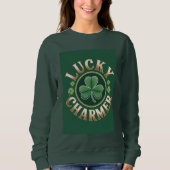 Lucky Charmer Damen Sweatshirt in Waldgrün (Vorderseite)
