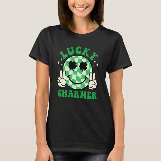 Lucky Charmer Shamrock Groovy St Patrick's Day Iri T-Shirt (Vorderseite)