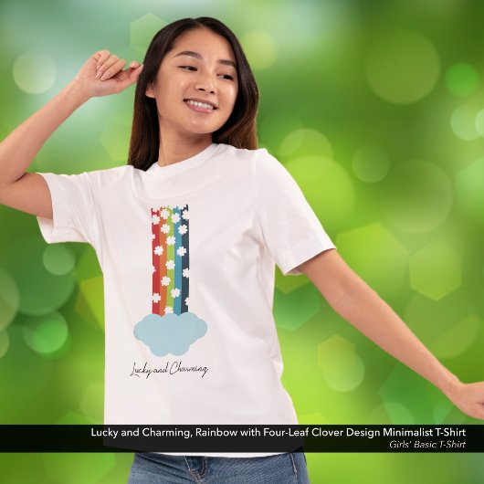 Lucky & Charming Rainbow 4-Leaf Clover Minimalisti T-Shirt