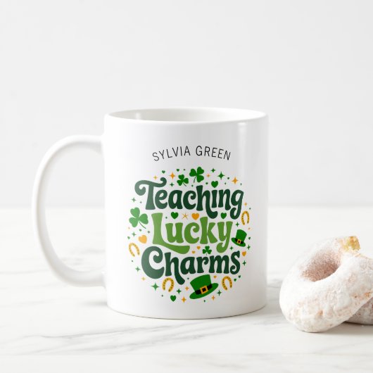 Lucky Charms lehren - Personalisierte St. Patrick' Kaffeetasse (Mit Donut)