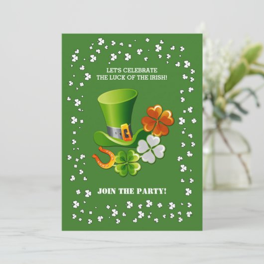 Lucky Charms St. Patrick's Day Party Einladung (Stehend Vorderseite)