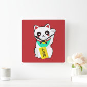 Lucky Chinese Cat Quadratische Wanduhr (Zuhause)