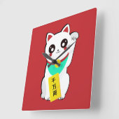 Lucky Chinese Cat Quadratische Wanduhr (Winkel)