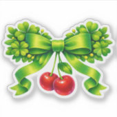 Lucky Clover Bow with Cherries Green Design Aufkleber (Vorderseite)