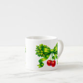 Lucky Clover Bow with Cherries Green Design Espressotasse (Vorderseite Rechts)